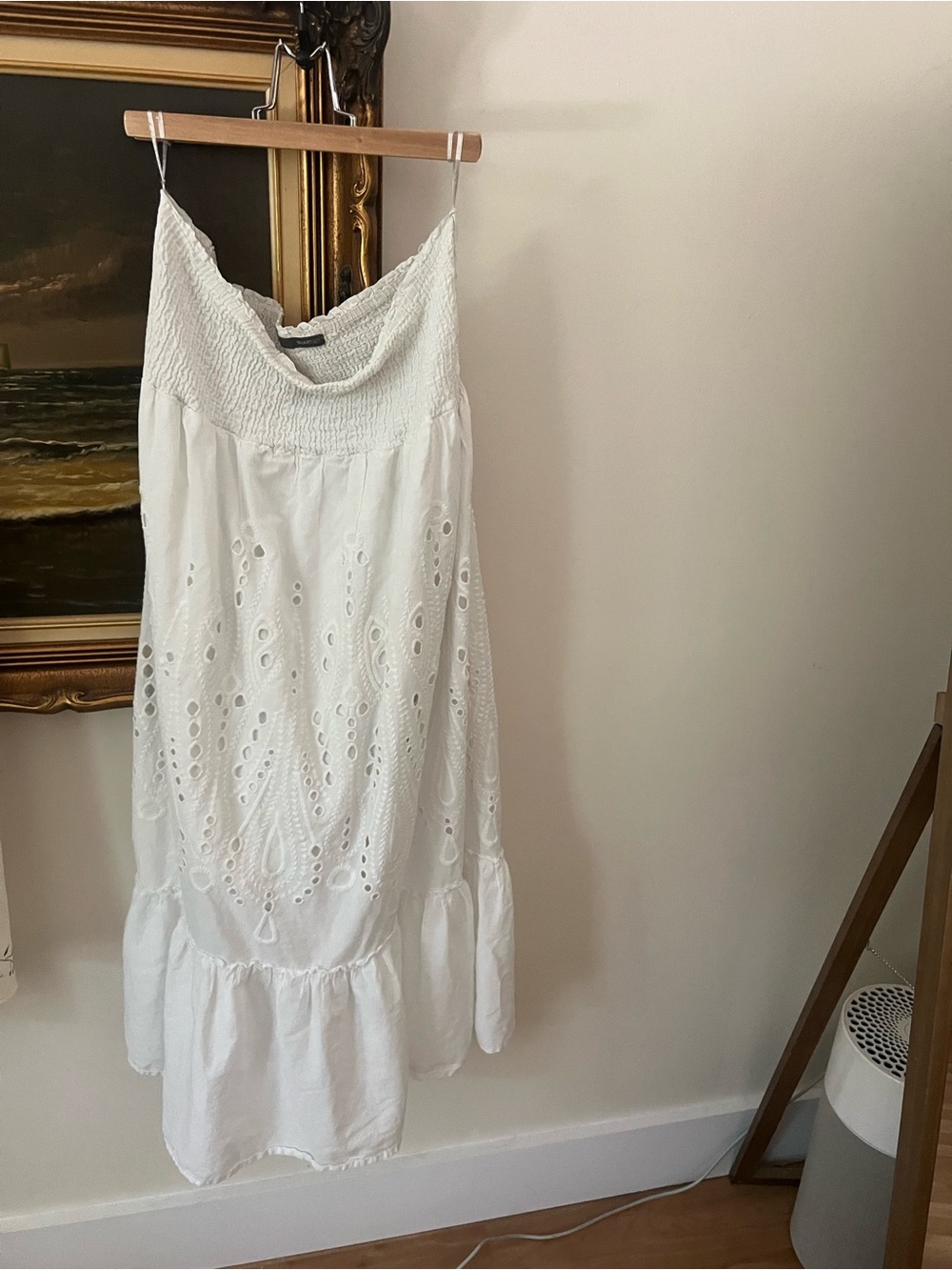 Vintage Smart Set White Eyelet Maxi Skirt with Smocked Waist